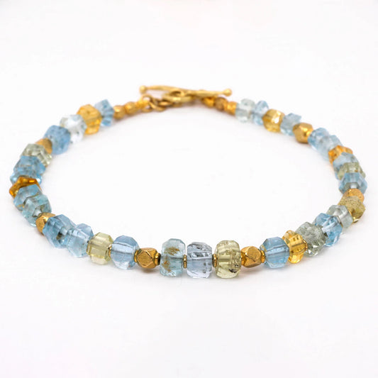 Aquamarine & Beryl Rondel Bead Bracelet 7.25"