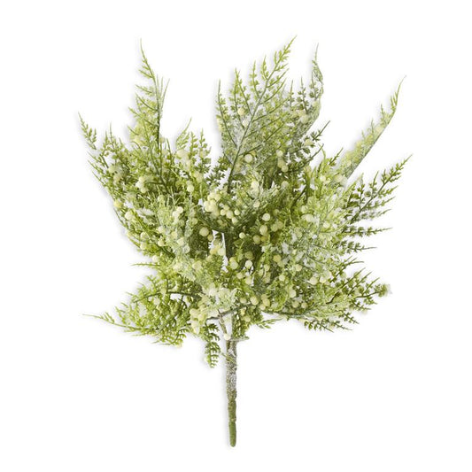 KKI Glittered Snowy Fern Bush W/Mini White Berries - 13"