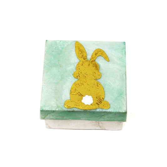 DEK Capiz Shell Box - Mint Green with Gold Bunny Tail 3"