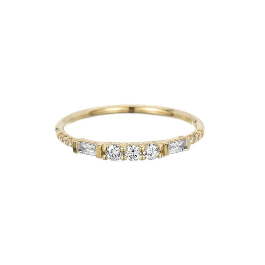 JKD R - 3 Round Diamond Baguette Equilibrium Ring; 14kt YG; 7