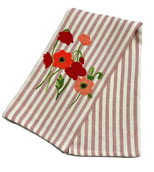 Embroidered Poppies Light Pink Pomelo Kitchen Towel