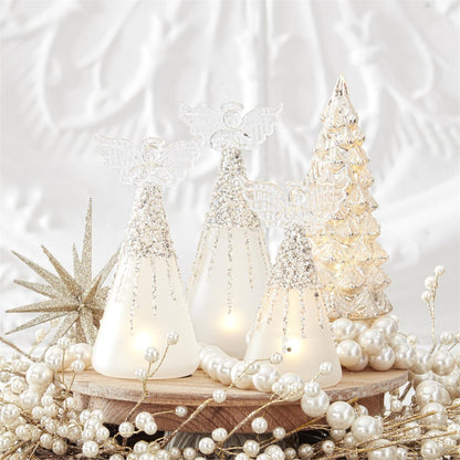 KKI Frosted & Beaded Glass LED Angel - 5.5"