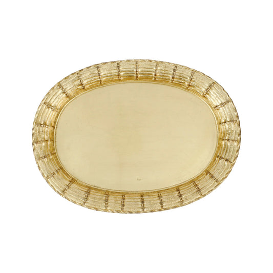 VTR Florentine Wood - Gold Basketweave Large Oval Tray 19.75"