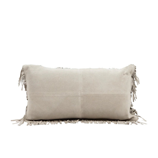 Bone Suede Fringe Lumbar Pillow 22x12