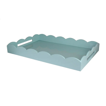 Lacquer Scalloped Ottoman Tray in Eau De Nil Blue - 26x17