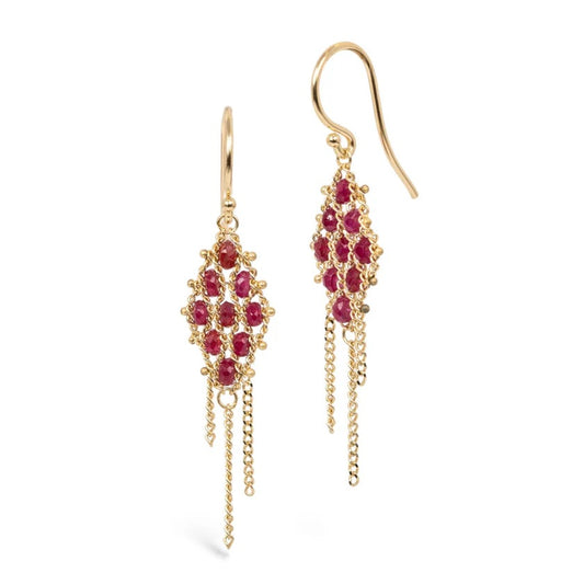 Woven Lattice Ruby Earrings in 18kt Gold
