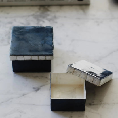 DEK Capiz Square Nesting Boxes w/ Mosaic Lid Set/2 Blue/White - 3"