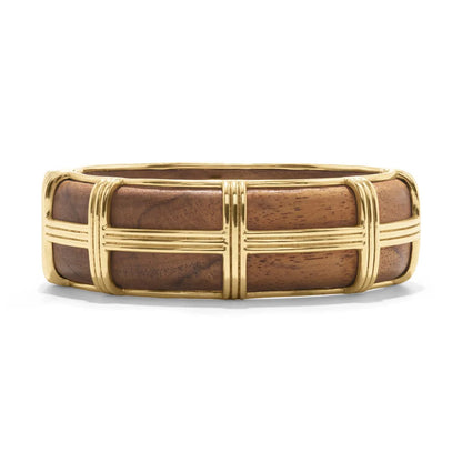CDW B Gaia - Hinged Bangle in Teak & Gold - M/L