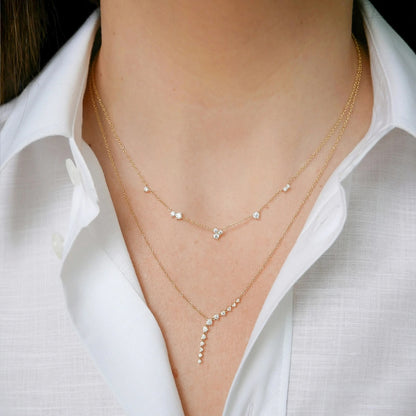 EFC N Multi Diamond Cluster Necklace - 14KYG