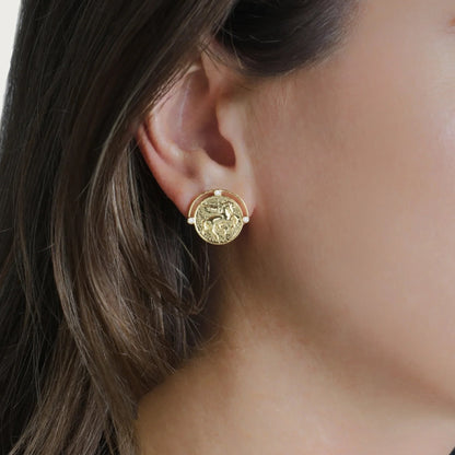 Pegasus - Gold Coin Stud Earrings