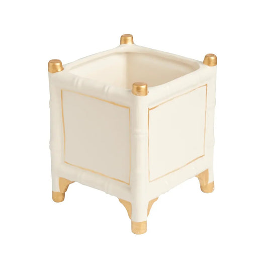 Small Bamboo Gold & White Cachepot 7.5"