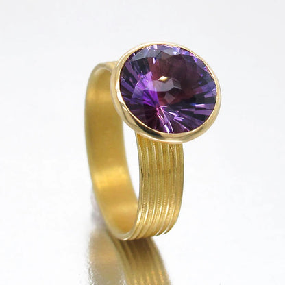 Round Amethyst Fluted Ring