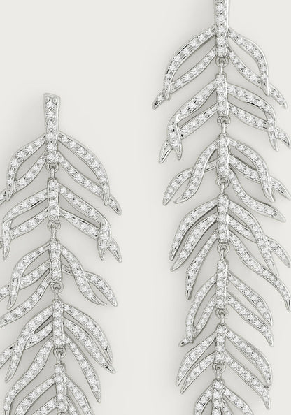 Pam Leaves - Pave Dangle Earrings in Silver