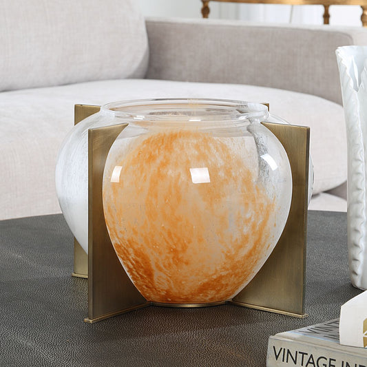 UTM Amber Glass & Brass Swirl Vase 12"
