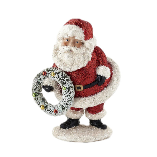 OHD Red Glitter Santa w/Wreath Resin - 7.5"