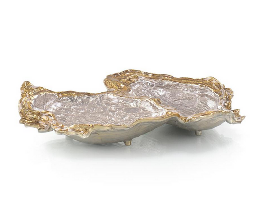 Double Oyster Bowl in Gold and Silver Enamel 16"W X 14"D