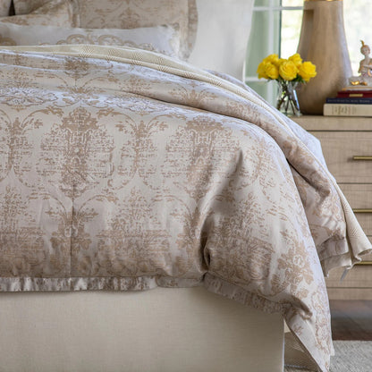 Medici Ensemble - Queen Duvet & Standard Shams - Champagne Taupe Cotton Jacquard 96x98/20x26