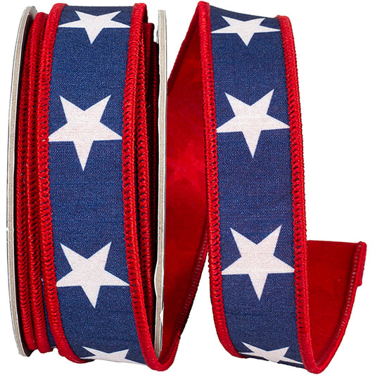 1" X 10Yds - Star Line Colors Dupioni Wired Edge - Navy/White