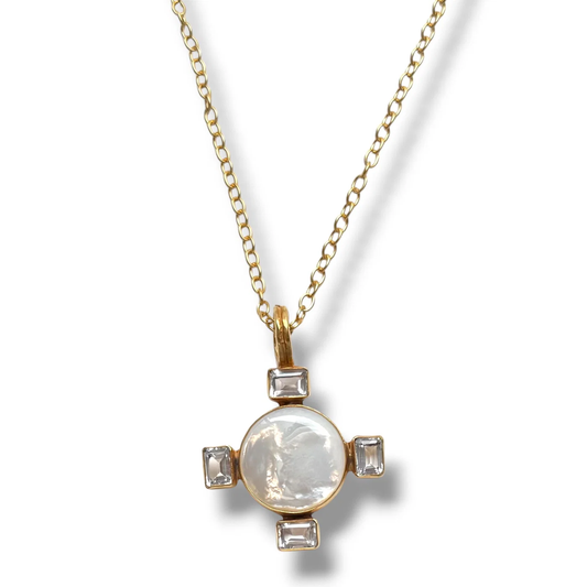 DMD N Pearl Topaz Cross Necklace - 18"
