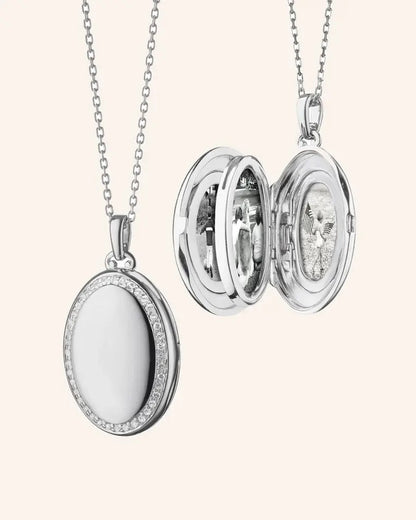 MRK The 4 Image Sterling Silver "Midi" Locket Necklace W/White Sapphire