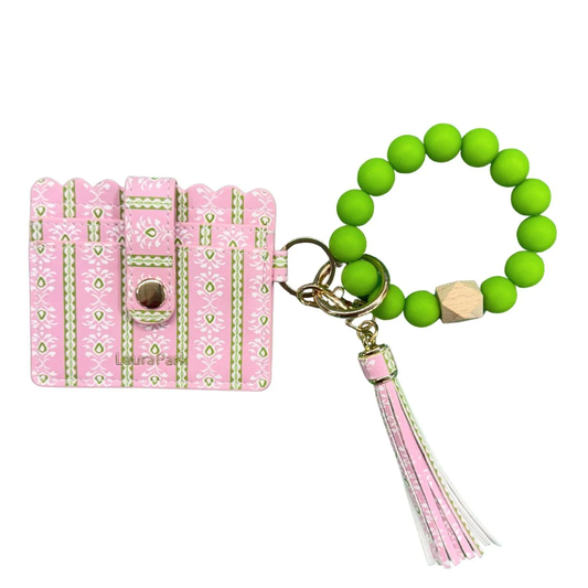 LPK Rosemary Stripe - Keychain Wristlet Wallet - Pink