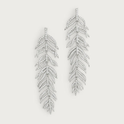 Pam Leaves - Pave Dangle Earrings in Silver