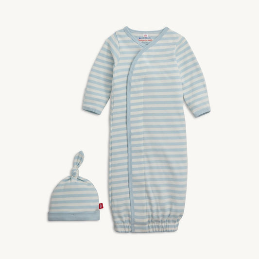Blue Stripe - Organic Cotton Gown & Hat - NB-3M