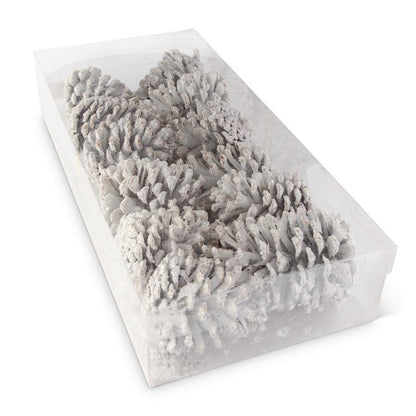 KKI White Glitter Pinecones - 4" (Box of 12)