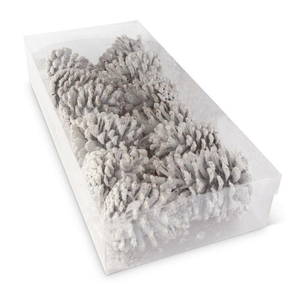 KKI White Glitter Pinecones - 4" (Box of 12)