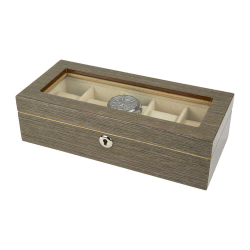 Glass Top Watch Box - Grey - 5 Slots