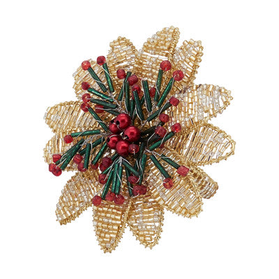 SRO Beaded Gold Christmas Flower Napkin Ring
