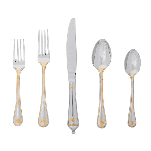 JLK Berry and Thread - Polished with Gold - Five Piece Flatware Setting
