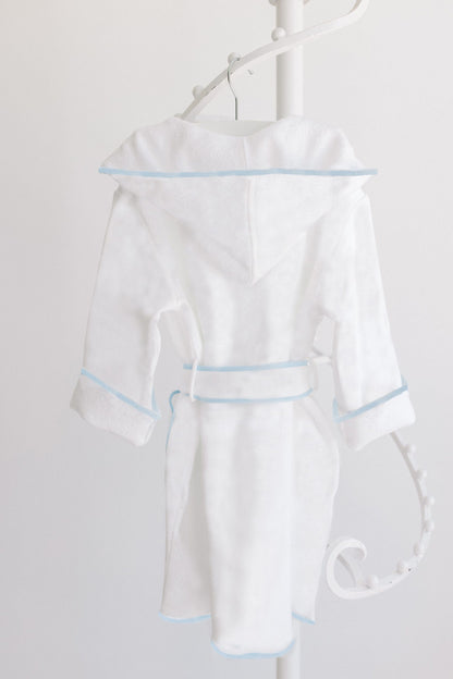 Child's Bathrobe - White with Blue Trim