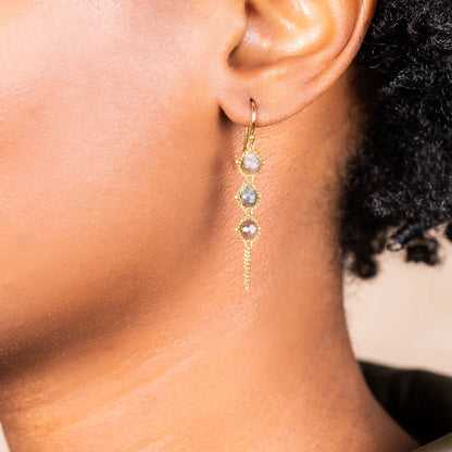 Textile Trio Labradorite Earrings in 18kt Gold