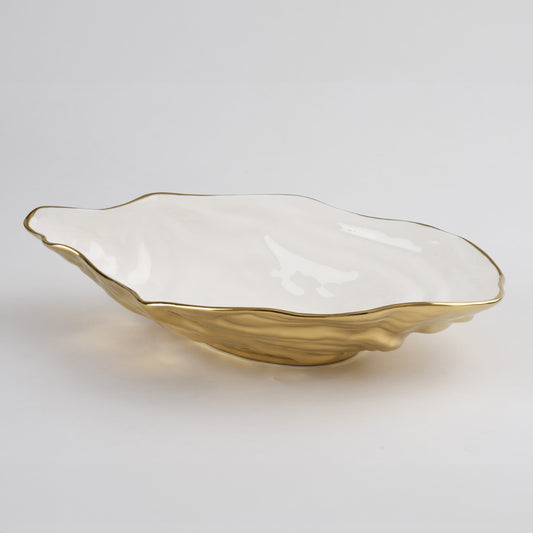 Large Oyster Bowl - Gold & White