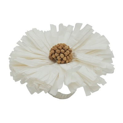 Raffia Flower Napkin Ring - Ivory