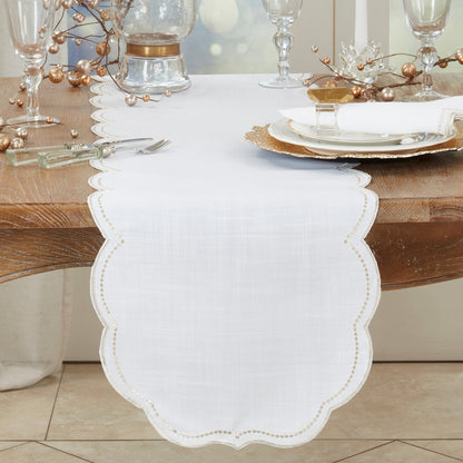 Embroidered Polka Dot Runner with Scalloped Border - Champagne