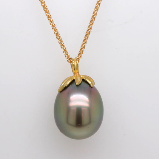 Grey Green Tahitian Pearl Pendant with Tulip Cap