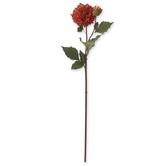 Faux Dried Rust Bud & Blossom Dahlia Stem 26"