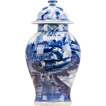 Classic Small Warrior Jar - Blue & White - 8"H