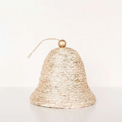 DEK Glittered Abaca Bell Ornament (NAT/GO) 8"