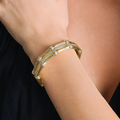 Bamboo - Stacked Hinged Bangle in Gold