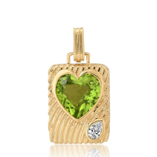 Ripple Heart Amulet Peridot Charm - 2.26tcw - 14KYG