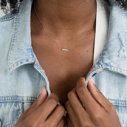Sylvie Rose Small Bar Necklace 16" - 14kt White Gold