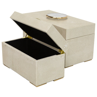 Berkley Beige Faux Shagreen Leather Box - Small 9"