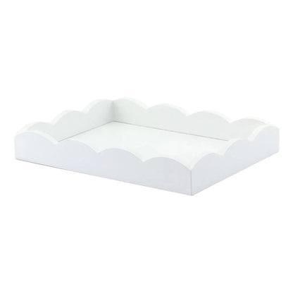 Lacquer Scalloped Ottoman Tray in White - 11x8