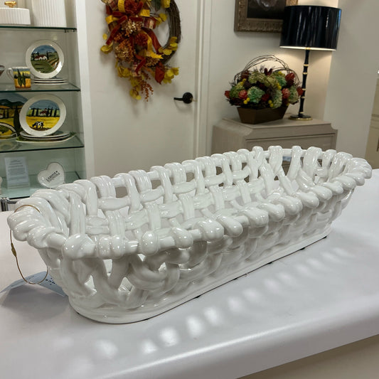 Hand Woven Ceramic Baguette Basket - White