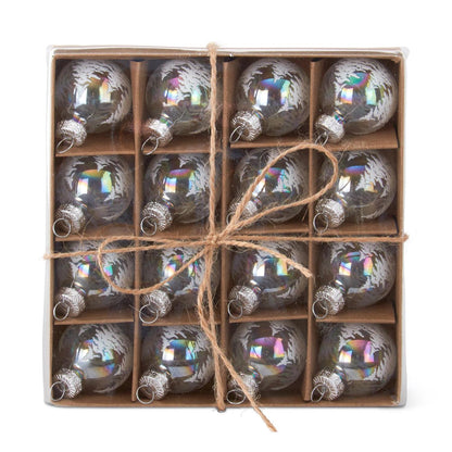 KKI Mini 1" Clear Iridescent Tree Glass Ornaments - (Box of 16)