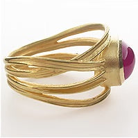 Wrapped Ribbon Ring with Oval Ruby Cabochon