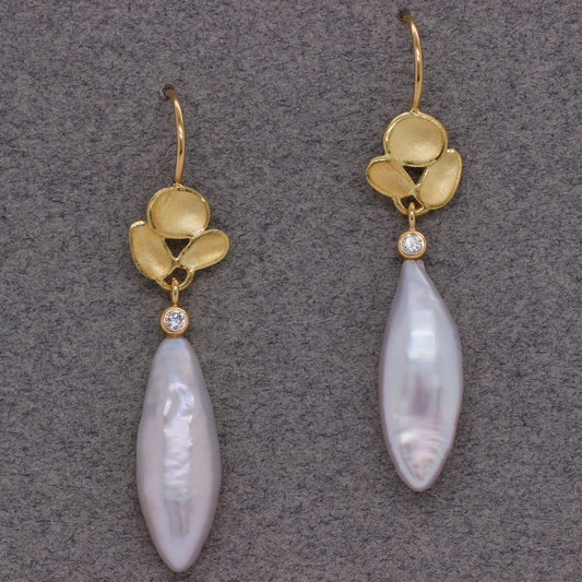 Triple Shell Top Earrings with 2 Slender TN Pearl Drops
